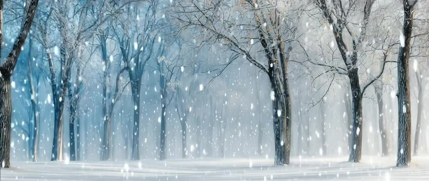 Snow falling animation in winter forest, snow falling through trees in peaceful snowfall, and snow falling animation for calming background