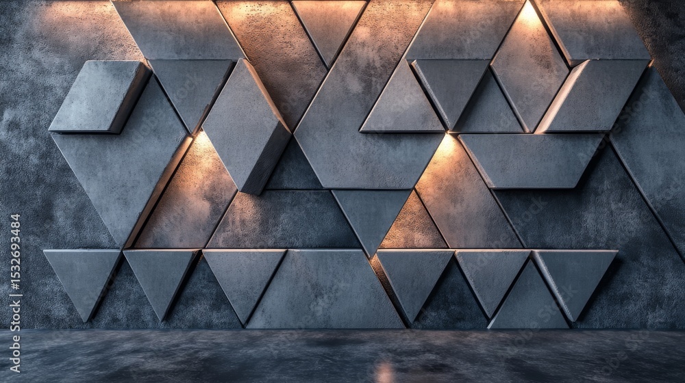 Aufkleber futuristic triangular wall with glowing tech-style tiles, abstract digital surface in modern technol