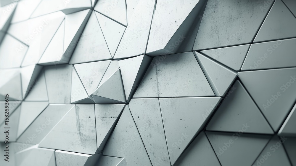 Poster futuristic triangular wall design featuring polished concrete tiles and 3d geometric blocks in a mod