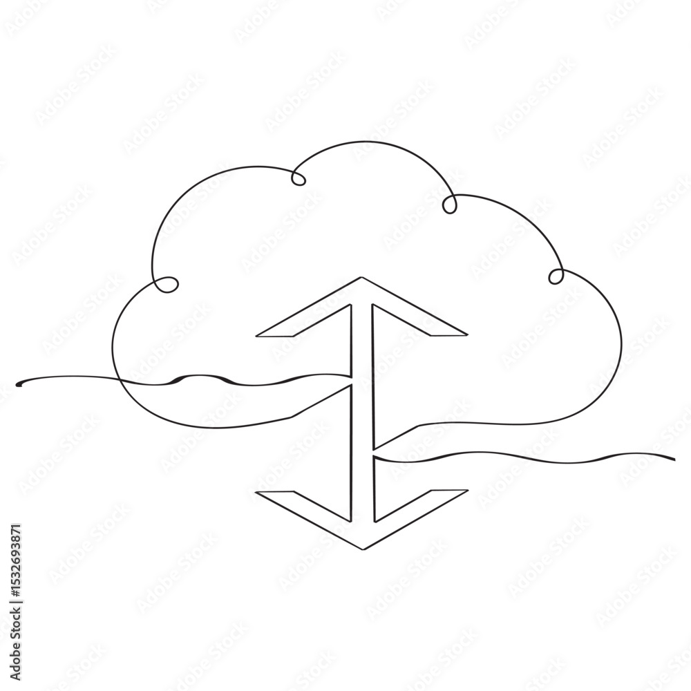 Poster continuous line. cloud icon vector for web and mobile app. cloud sign and symbol