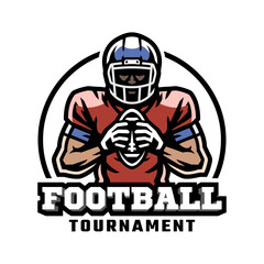 American football player with ball logo, emblem.