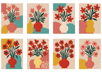 set of flowers and plants