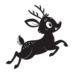 Cute cartoon reindeer with red heart ribbon and nose in winter style illustration