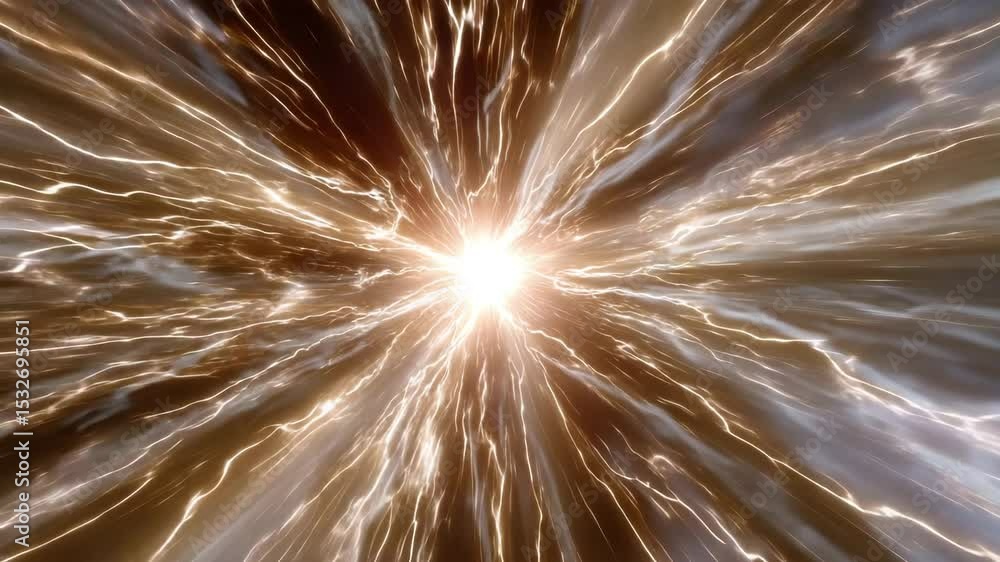 Poster a cinematic still of an explosion, with light rays spreading out from the center in all directions. 