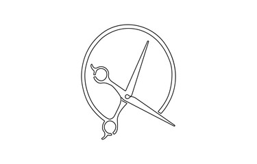 One line continuous stylist scissors symbol concept. Barber haircut beauty salon lifestyle. Digital white single, Barber haircut beauty salon lifestyle. Digital white single line sketch drawing.
