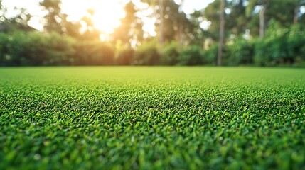 Naklejka premium Lush Green Artificial Turf Sunset.