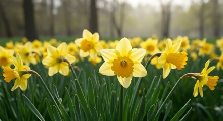 Fototapeta premium Blooming yellow daffodils in a field