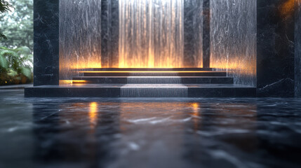 Generate an image that conveys a striking visual impact! Use dark tones prominently on natural granite stones to create impressive contrasts. The scene should be designed to dramatically highlight.