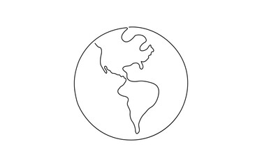 Continuous one line art drawing of earth planet, Globe, geography vector outline,  Single-line drawing of the Earth. Globe in one line style. Vector illustration.