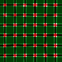 Check seamless pattern. Watercolor plaid texture, vector checkered green print for shirts, tablecloths, clothes, bedding, blankets.