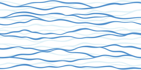 Sea waves seamless vector pattern. Hand drawn water background. Wavy ocean print, curly paint lines, watercolor