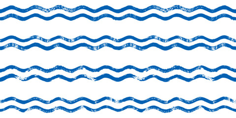 Seamless Wave Pattern, Brush stripes water sea vector background. Wavy beach print, watercolor curly paint lines