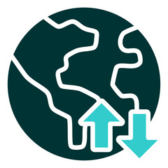 Traffic - Glyph Dual Tone Silhouette icon - Globe with downward and upward arrows, representing global traffic