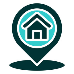 Address Pinpoint - Glyph Dual Tone Silhouette icon - Map pin with house inside, symbolizing pinpointed home or business location for contact