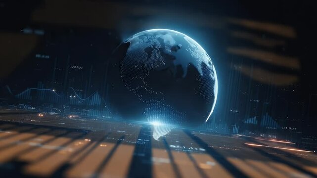 Futuristic depiction of Earth with digital data overlays, showcasing global connectivity and technology - Powered by Adobe