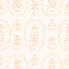 Primitive minimalist vector seamless pattern. Doodle floral delicate print on a white background.