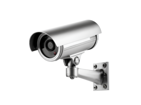 Modern security camera on black background surveillance technology, Isolated On Transparent Background