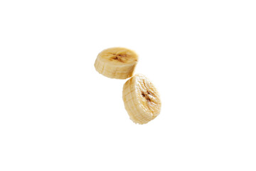 Fresh Banana pieces floating in the air isolated on transparent background
