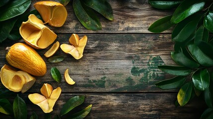 Juicy Mango Slices on Rustic Wood: Tropical Fruit Background