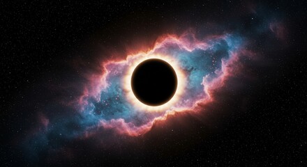 Naklejka premium Solar eclipse in the cosmos: a dramatic celestial event with nebula backdrop
