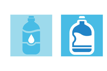 Simple and clean blue water bottle and water container icons in square frames