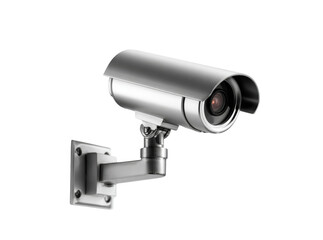 Modern security camera mounted on wall black background, Isolated On Transparent Background