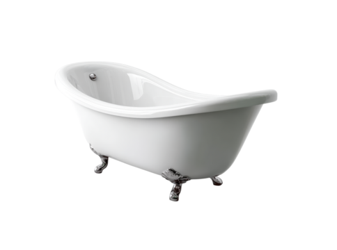 Elegant white freestanding clawfoot bathtub bathroom decor, Isolated On Transparent Background
