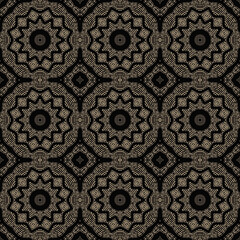 Patrón sin costuras Original. Estampa. Textura. Fondo. Caleidoscopio. Simétrico. Infinito. Negro