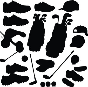 Golf equipment silhouette collection for trending Adobe Stock microstock marketplace vector