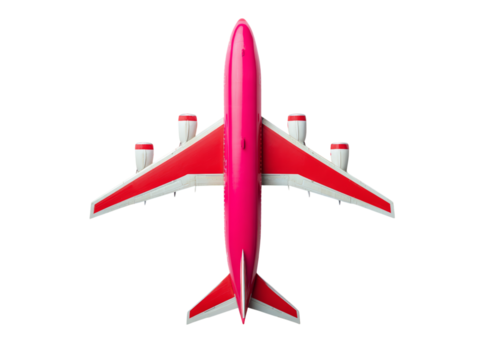 Pink airplane top view isolated black background travel flight journey, Isolated On Transparent Background