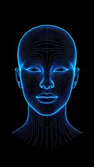 Glowing Blue Digital Human Head Abstract
