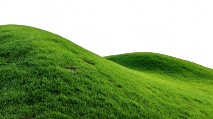 Two lush green grass hills isolated on transparent background