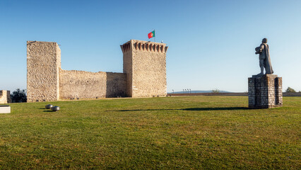 Ourém, Portugal - May 10, 2024: Panoramic view of Terreiro de Santiago and the castle in the medieval village of Ourém, Portugal, on a sunny afternoon.