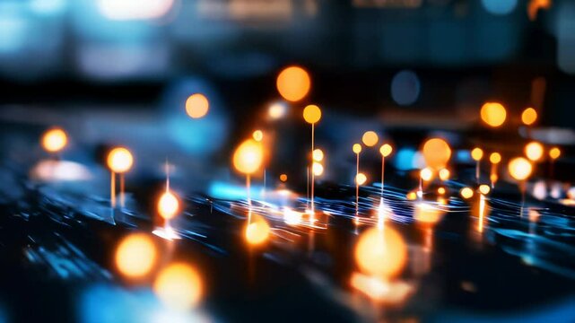 Abstract representation of digital technology with glowing circuits and data points. The scene conveys a sense of innovation and connectivity in modern tech.