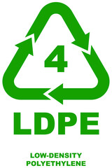 Plastic recycling code number 4,  represents LDPE ndicating Low-Density Polyethylene, type of plastic used for plastic bags and films. 