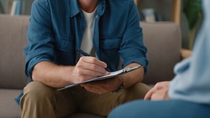 A counselor's compassionate support is captured during a session, offering guidance and care to someone in need. The image evokes trust and professionalism.