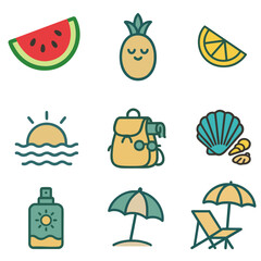 Beach Icon Set – Summer Travel and Vacation Essentials