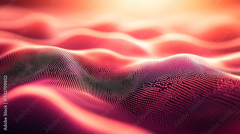 Poster abstract flowing wave pattern with glowing dots in warm pink tones for backgrounds