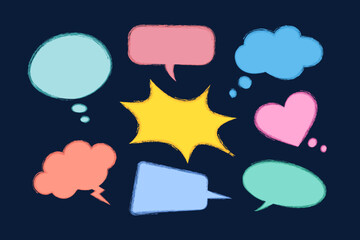 Hand drawn speech bubbles, with effect of pencil doodle. For social media, ads, infographics, web