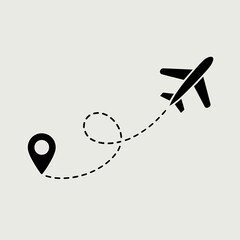 A Simple Minimalist Graphic Depicting Airplane Flight Path Travel Icon