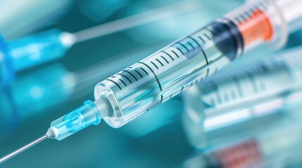 Close-up Medical Syringe with Vaccine: High-Resolution Imaging, Sterile Administration, and Immunization Technology