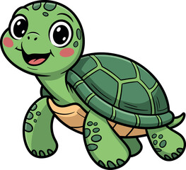 Fototapeta premium Cute cartoon sea turtle with happy expression vector illustration.