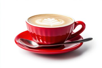 Obraz premium Coffee with Latte Art in Red Cup
