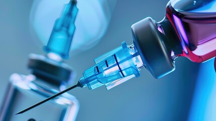 Close-up Medical Syringe with Vaccine: High-Resolution Imaging, Sterile Administration, and Immunization Technology