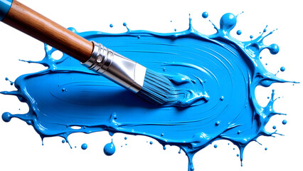Blue paint brush stroke isolated on white or transparent png background.