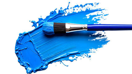Blue paint brush stroke isolated on white or transparent png background.