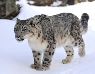 Obraz premium Snow leopard in snowy landscape (1)