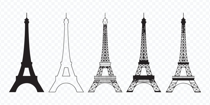 Paris France Eiffel Tower Vector Outline Collection