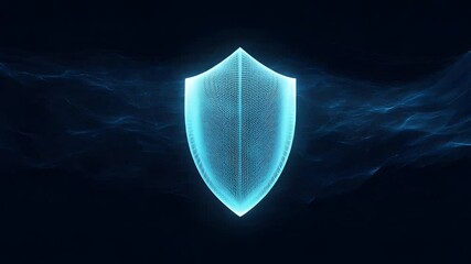 Futuristic glowing shield emblem surrounded by ethereal blue waves, symbolizing protection and security - Powered by Adobe