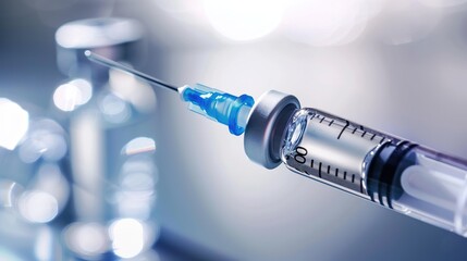 Close-up Medical Syringe with Vaccine: High-Resolution Imaging, Sterile Administration, and Immunization Technology